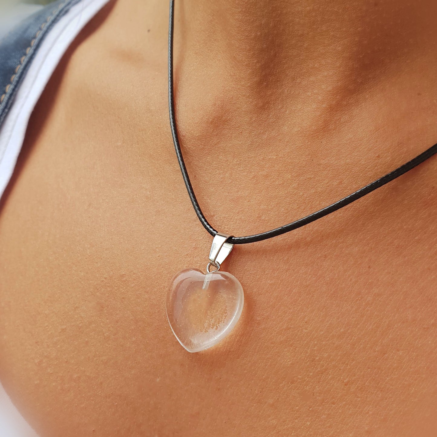 Collar corazón cuarzo 2 cm