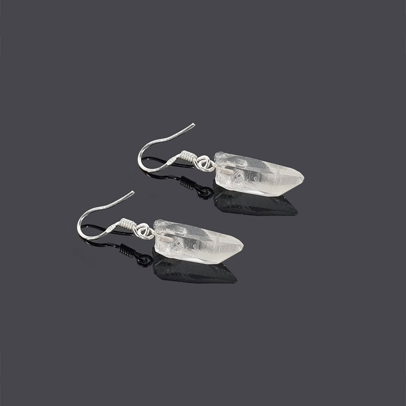 Pendientes Plata de ley Punta Cuarzo en bruto