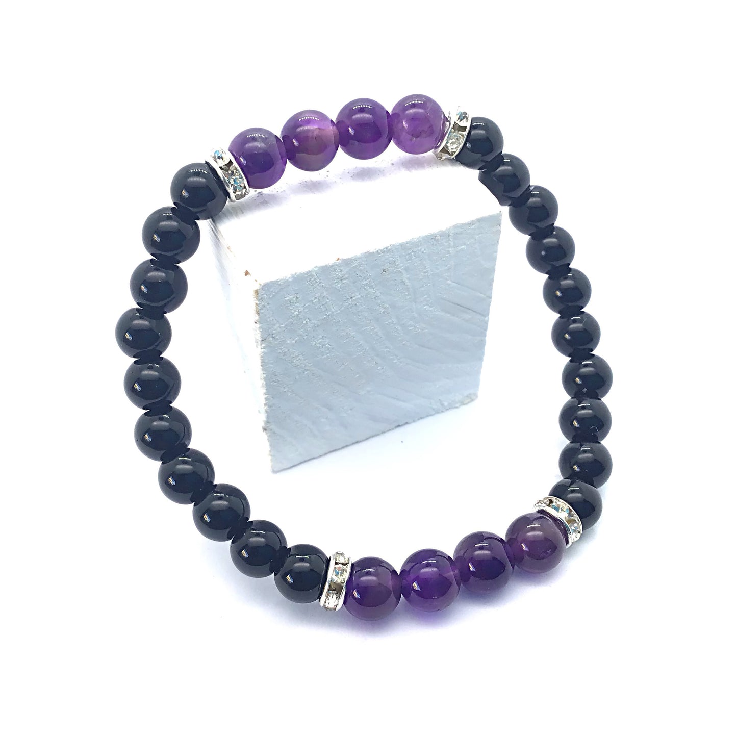 Pulsera amatista con obsidiana negra bolas 6mm y dijes