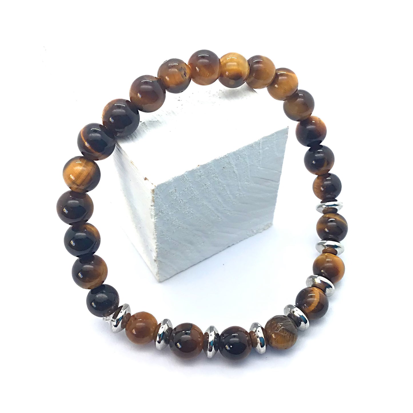 Pulsera ojo de tigre bolas 6mm con dijes