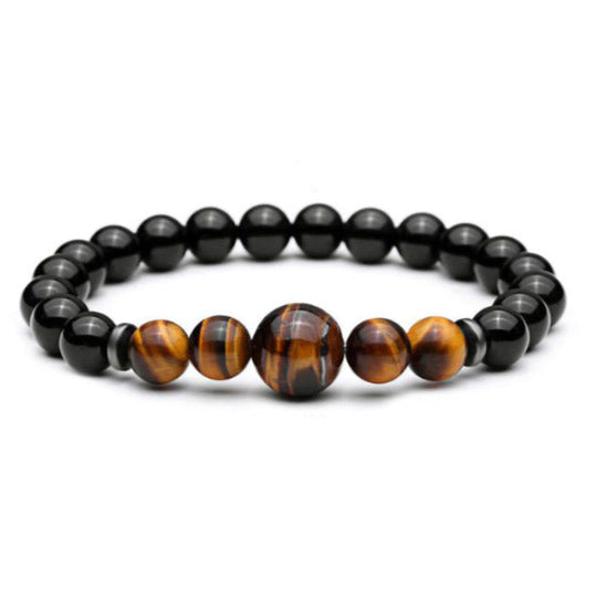 Pulsera ojo de tigre con obsidiana negra bolas 8mm