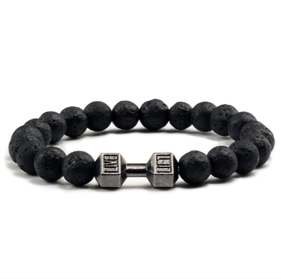 Pulsera lava volcánica con mancuerna hematite bolas 6mm