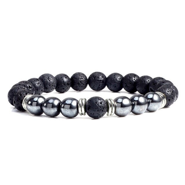 Pulsera hematite con lava y dijes bolas 6mm hombre