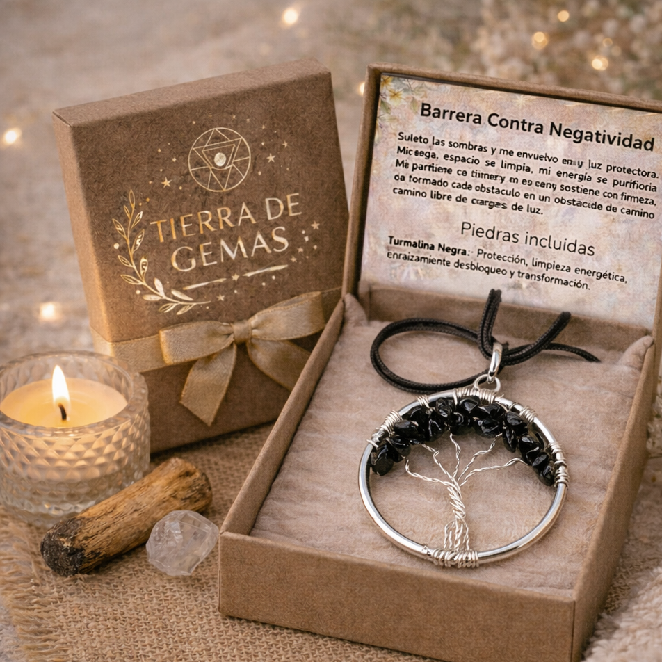 Protección y Equilibrio (Collar turmalina negra arbol de la vida 4 cm)
