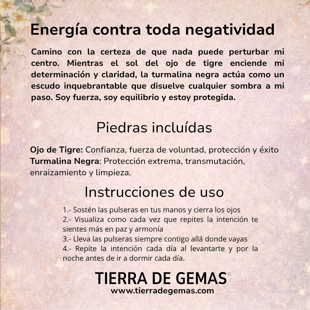 Protección Absoluta y Fuerza Interior – Pulsera Ojo de Tigre y Turmalina Negra