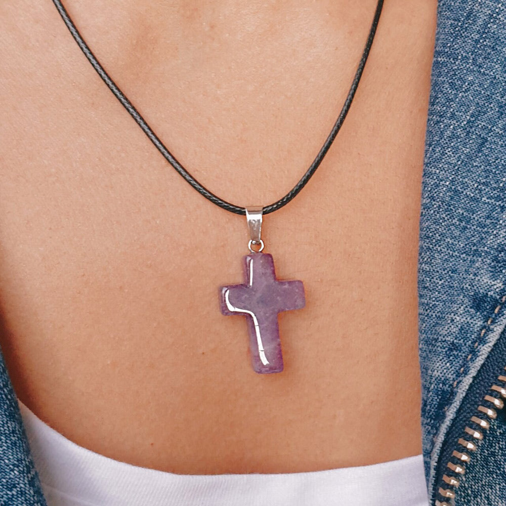 Collar amatista cruz 2,5 cm