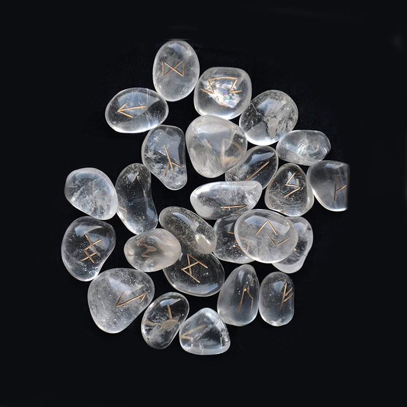 Juego Runas Cuarzo artesanas en bolsita