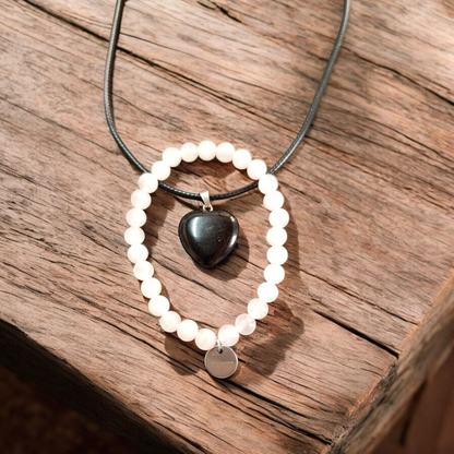 Protección y Amor (Collar de Obsidiana Negra y Pulsera de Cuarzo Rosa)