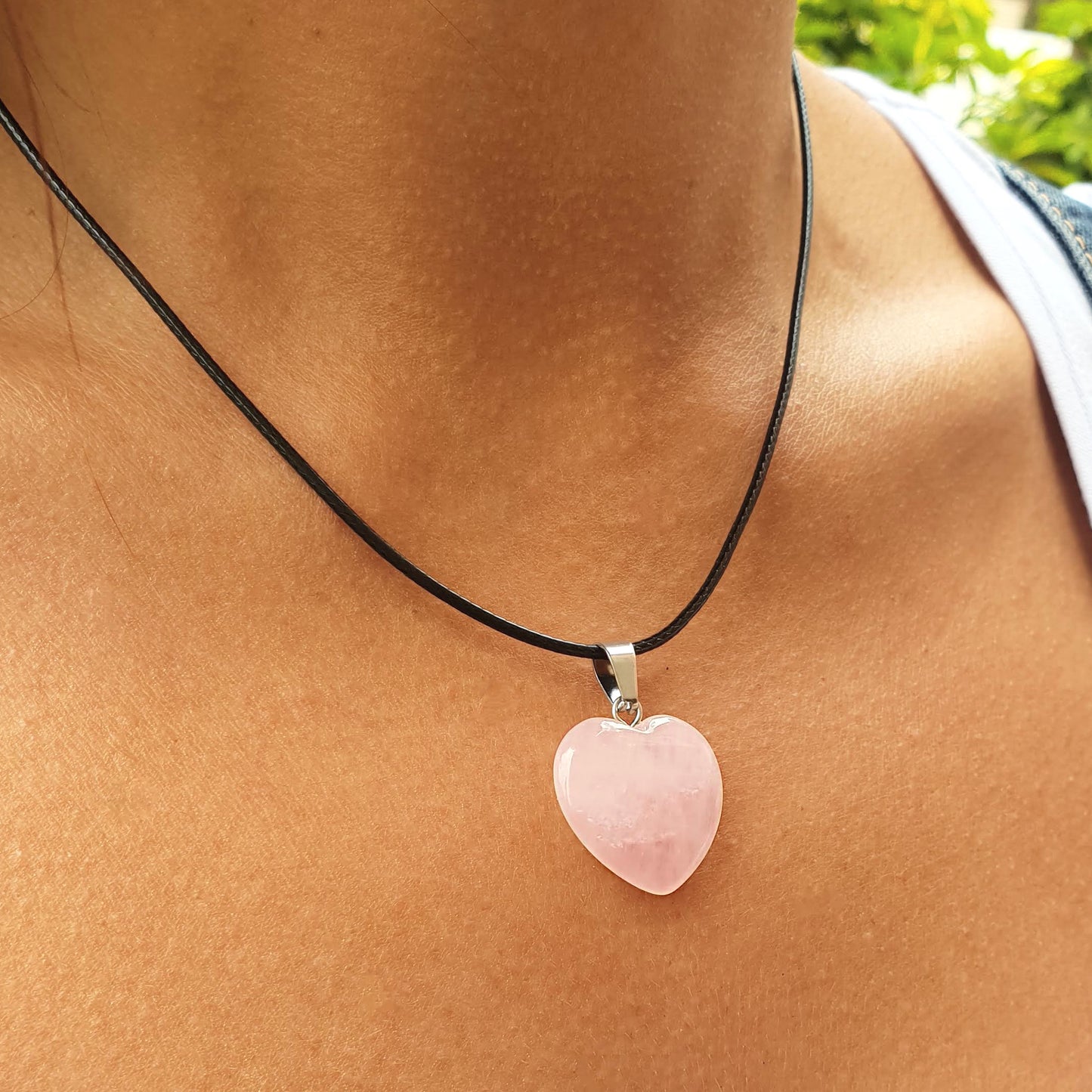 Collar corazón cuarzo rosa 2x2 cm