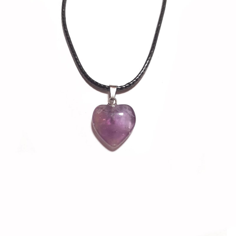 Collar corazón amatista 1,5 cm en acero inoxidable