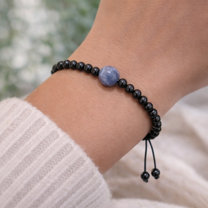 Pulsera sodalita con obsidiana negra bolas 4mm ajustable