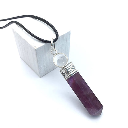 Collar amatista punta con bola de cuarzo 3-4 cm