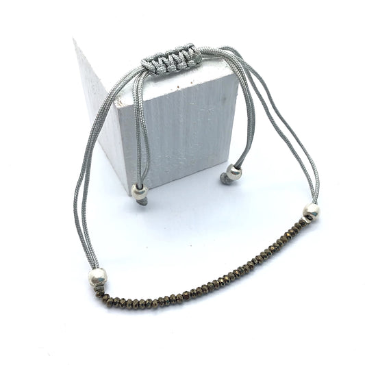Pulsera Pirita macrame bolas 2mm facetada ajustable