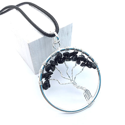 Collar turmalina negra arbol de la vida 4 cm