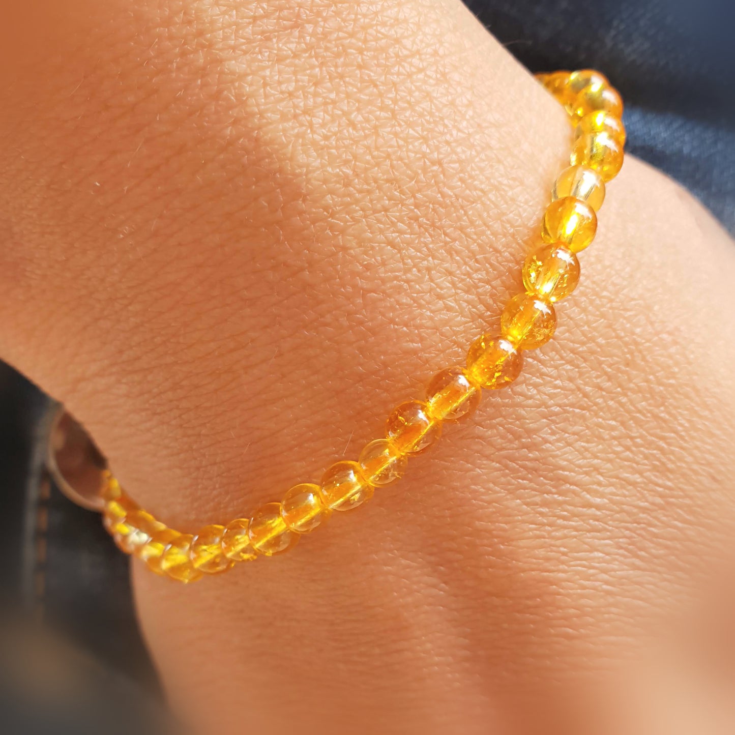 Pulsera citrino natural bolas 4mm elástica