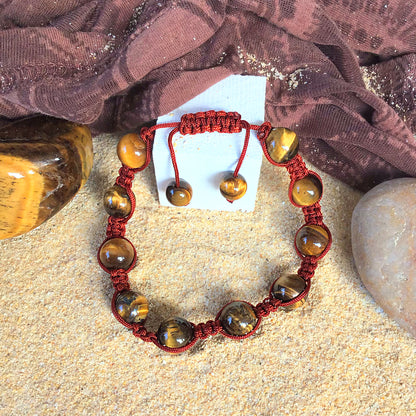 Pulsera ojo de tigre con macramé bolas 8mm