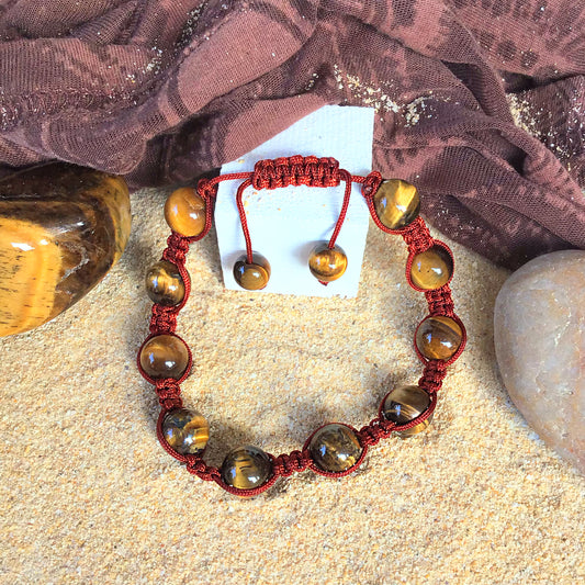Pulsera ojo de tigre con macramé bolas 8mm