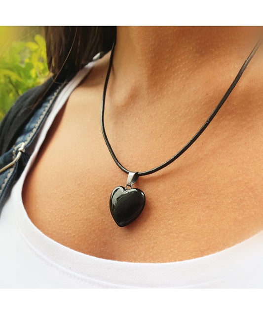 Collar obsidiana negra corazón 2cm