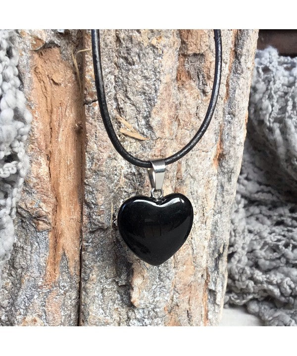 Collar obsidiana negra corazón 2cm