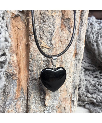 Collar obsidiana negra corazón 2cm
