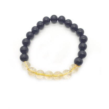 Pulsera Citrino con obsidiana negra bolas 8mm
