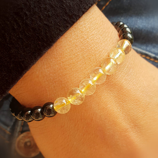 Pulsera Citrino con obsidiana negra bolas 8mm