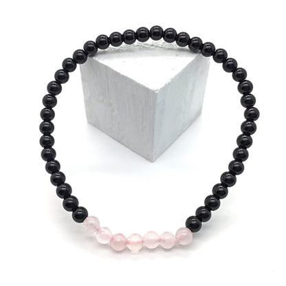 Pulsera cuarzo rosa con obsidiana negra 4mm