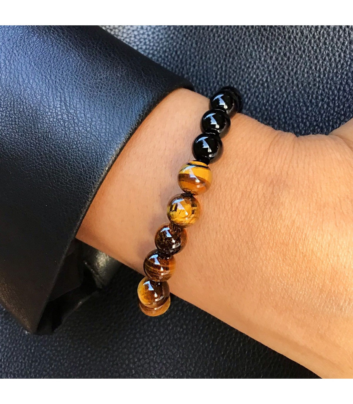 Pulsera ojo de tigre con obsidiana negra bolas 6mm