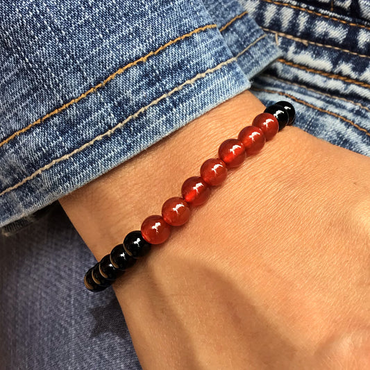 Pulsera carneola con obsidiana negra bolas 4mm