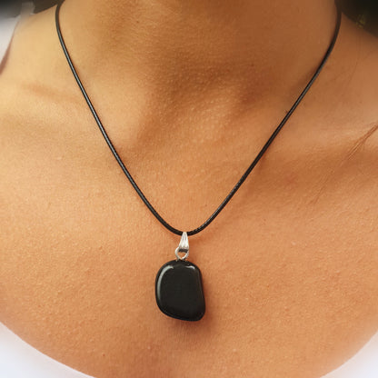 Collar obsidiana negra rodado 1-2 cm