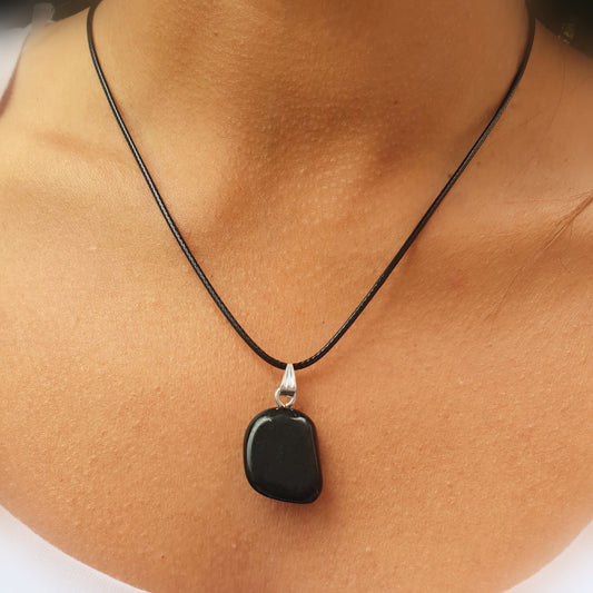 Collar obsidiana negra rodado 1-2 cm
