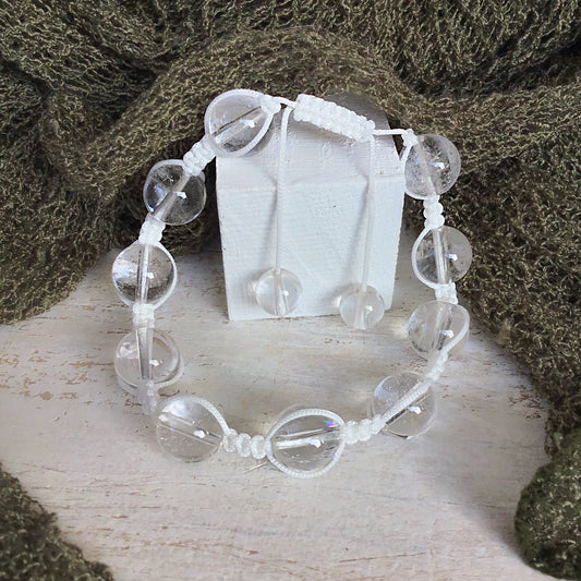 Pulsera cuarzo blanco con macramé bola 8mm