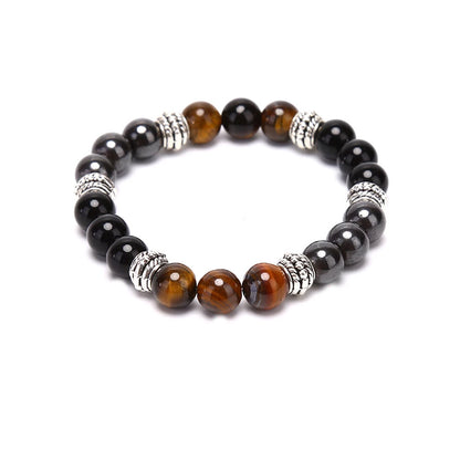 Pulsera hematite con ojo de tigre y obsidiana negra bolas 8mm