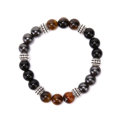 Pulsera hematite con ojo de tigre y obsidiana negra bolas 8mm
