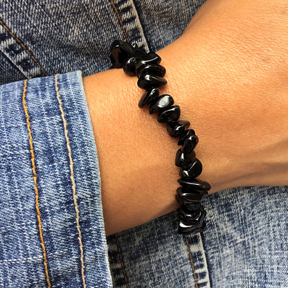 Pulsera obsidiana negra chip