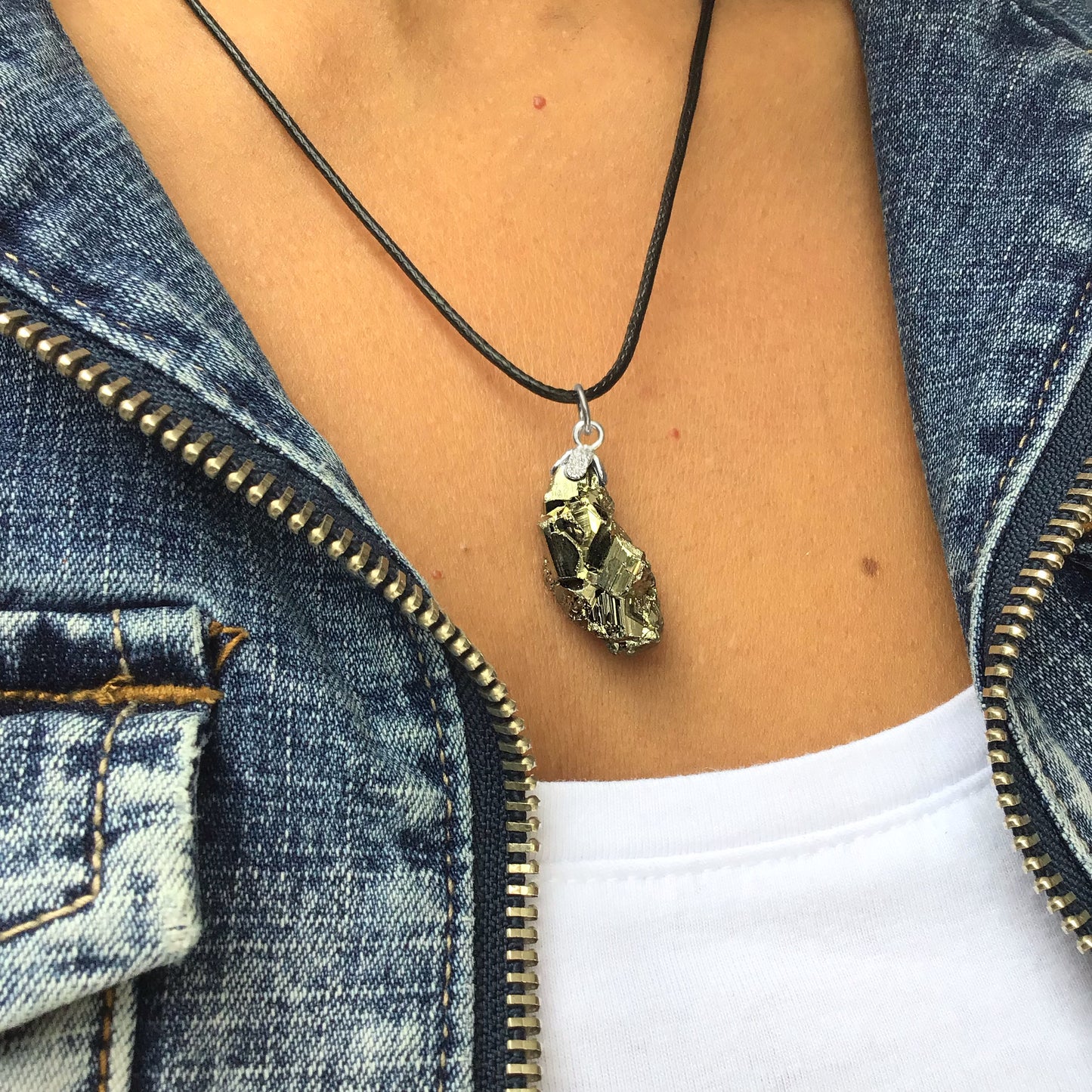 Collar Pirita en bruto 2-3 cm plata de ley