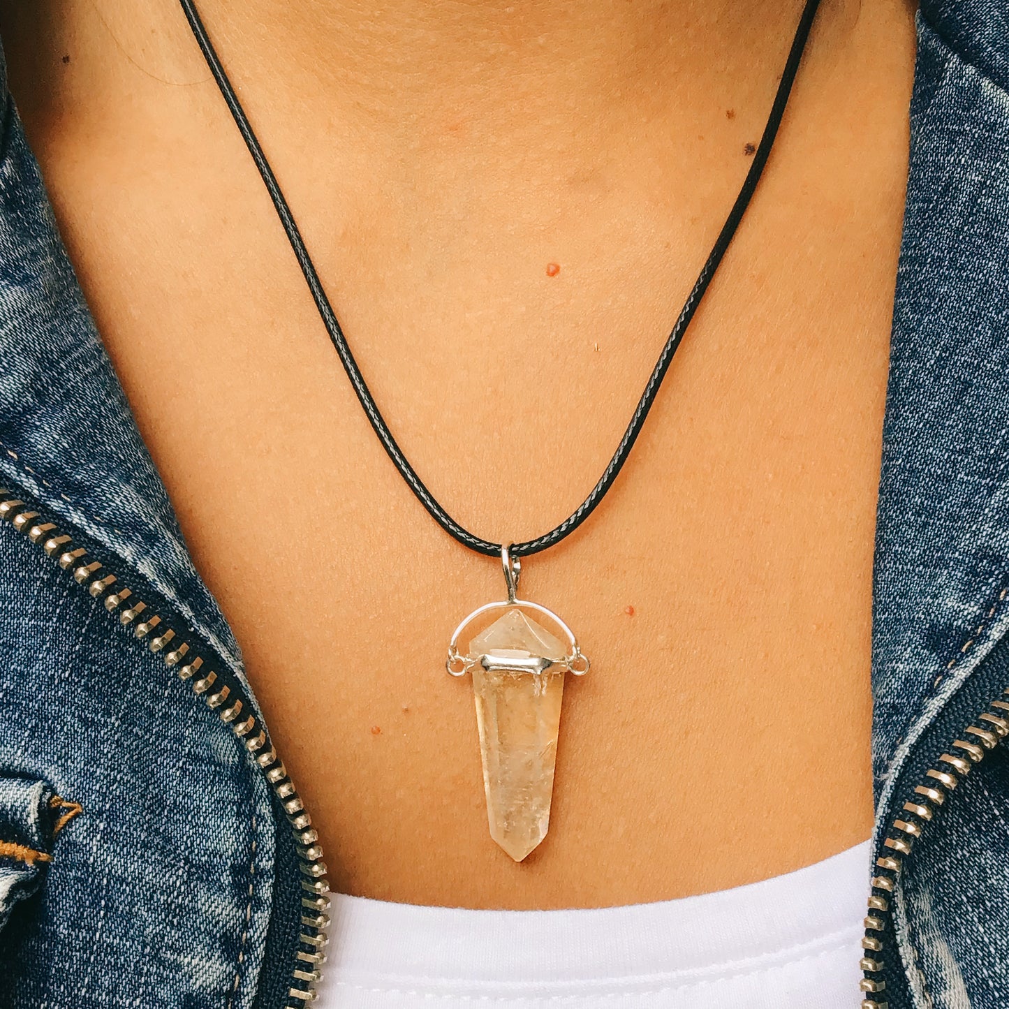 Collar Citrino Punta Balancín Plata de ley