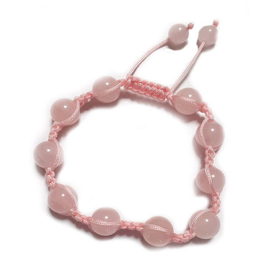 Pulsera cuarzo rosa con macramé bolas 8mm