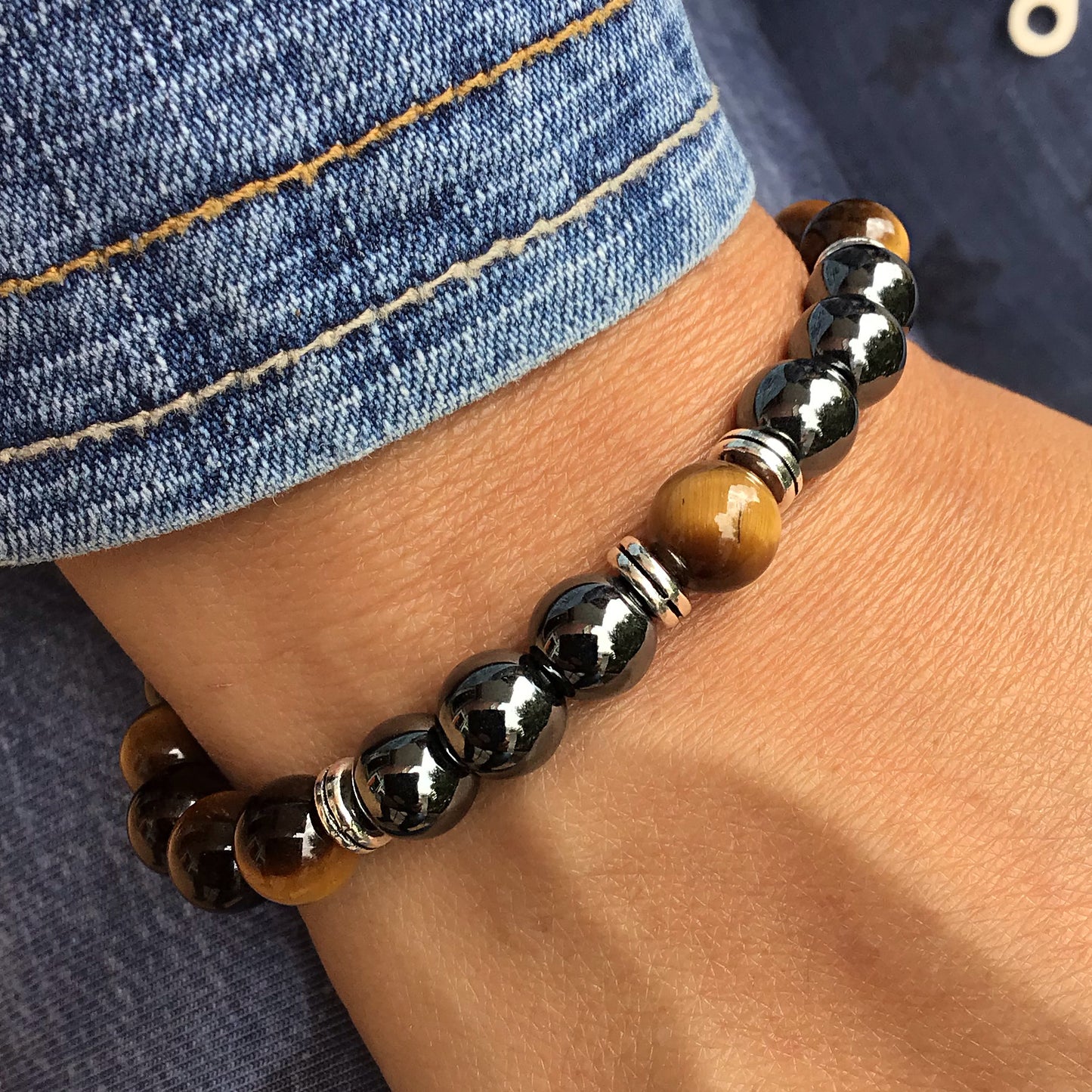 Pulsera ojo de tigre con hematite bolas 6mm