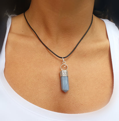 Collar piedra angelita con bola de cuarzo 3-4 cm