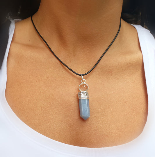 Collar piedra angelita con bola de cuarzo 3-4 cm