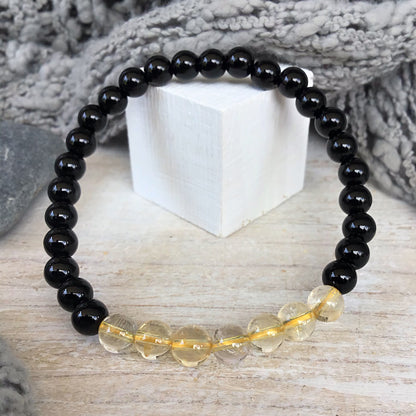 Pulsera Citrino con obsidiana negra bolas 6mm