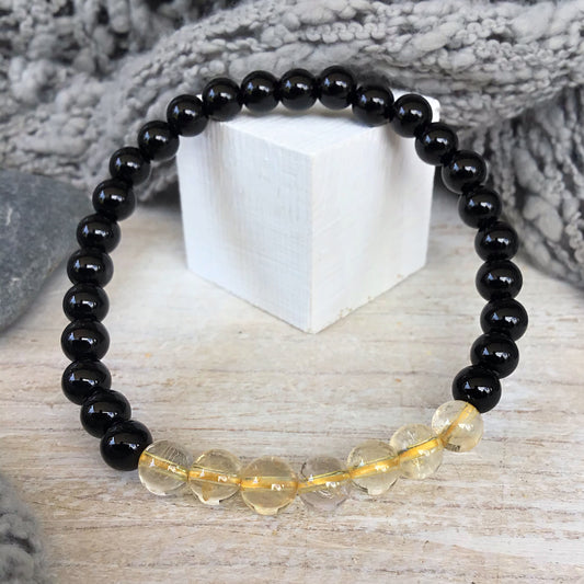 Pulsera Citrino con obsidiana negra bolas 6mm
