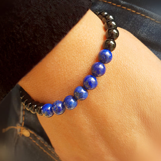 Pulsera lapislazuli con obsidiana negra bolas 6mm