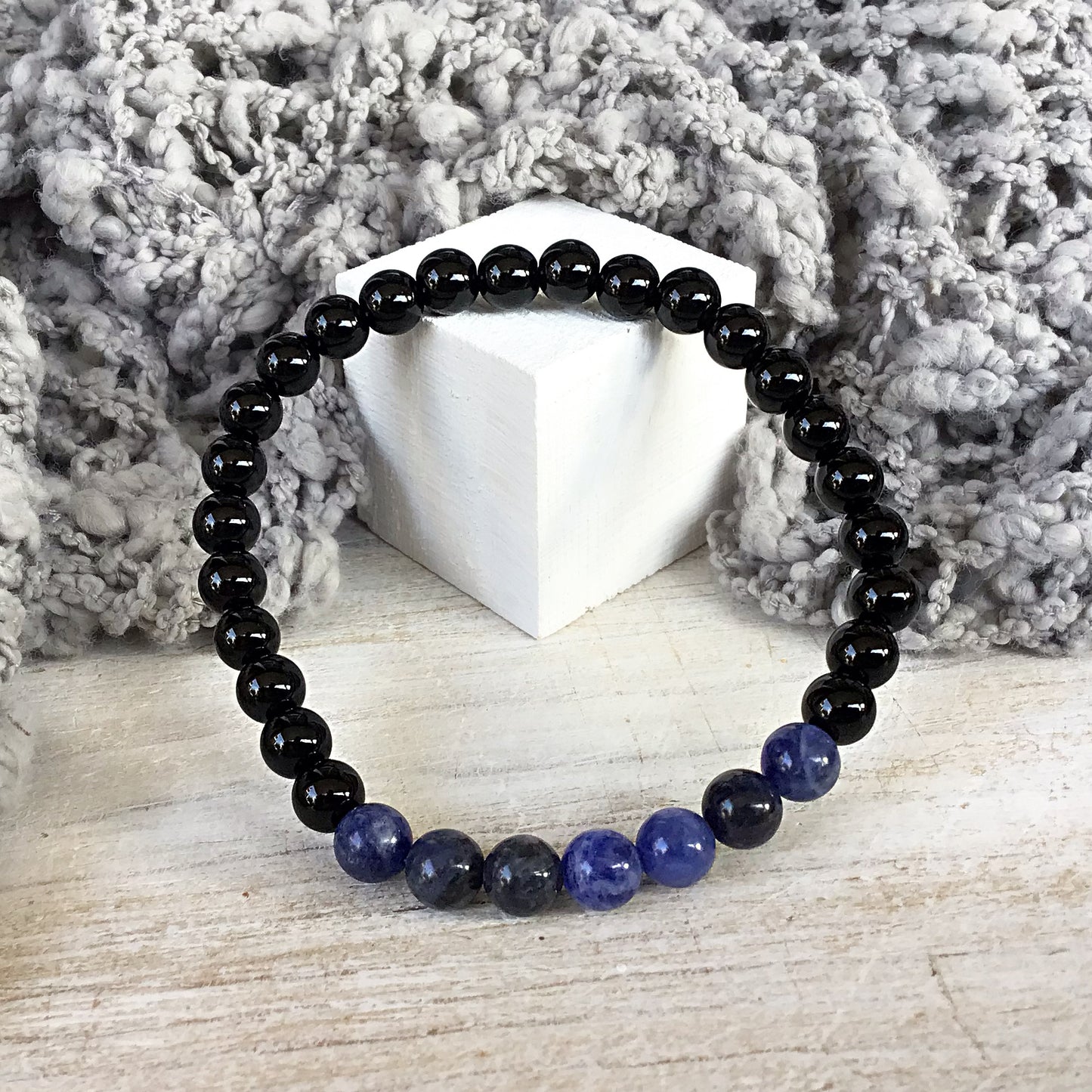 Pulsera lapislazuli con obsidiana negra bolas 6mm