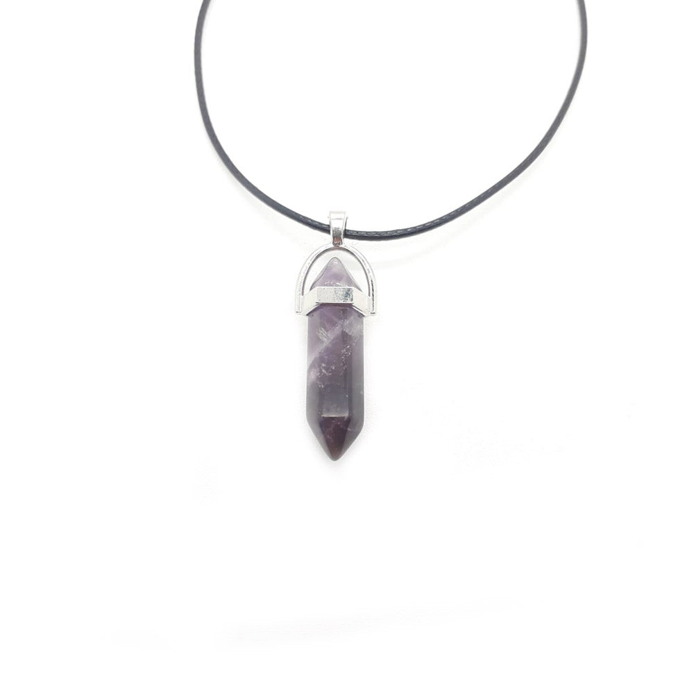Collar punta amatista 3cm engarce de metal