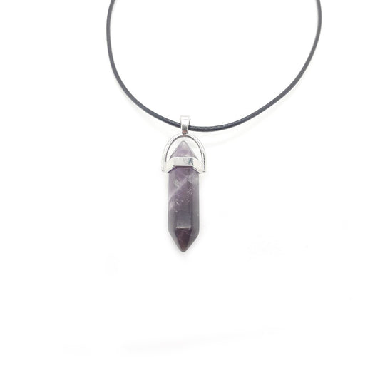 Collar punta amatista 3cm engarce de metal