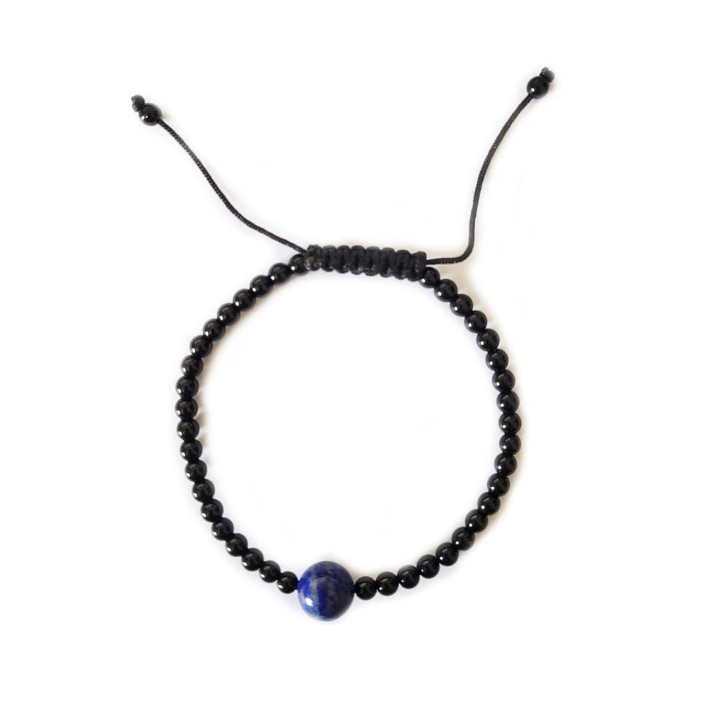 Pulsera lapislazuli con obsidiana negra bolas 4mm