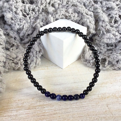 Pulsera sodalita con obsidiana negra bolas 4mm