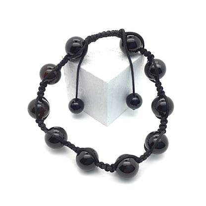 Pulsera agata negra bolas 8mm con macrame